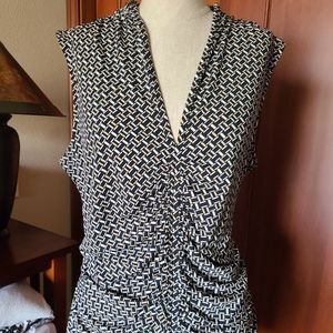 WHBM dressy top! V-neck, black & tan geometric print! Size XL.